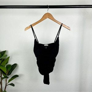 NWOT Free People Ruched Ribbed Bodysuit Size XS in Black